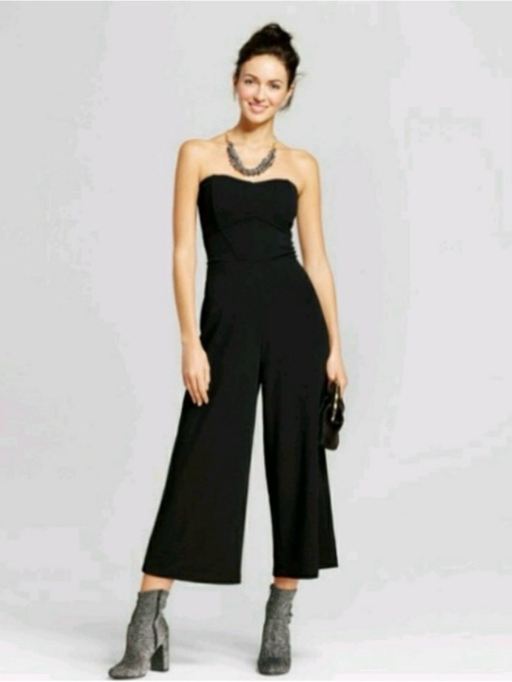 Xhilaration Strapless Sweetheart Cropped Wide-Leg Jumpsuit L Y2K whimsigoth